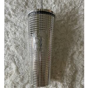 Starbucks Holiday Metallic Mirror Silver Grid Venti Tumbler NEW Cup Coffee Tea